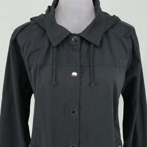 Chicos Jacket 3 Womens XL Black Full Zip Snaps Removable Hood Pockets Drawstring - Picture 6 of 16
